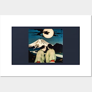 Ukiyo-E Mount Fuji Full Moon Oil Painting Posters and Art